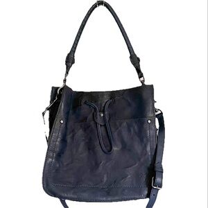 Frye Demi Iris Navy Blue Leather Drawstring Bucket Hobo Satchel Crossbody Bag